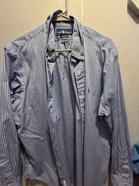 Ralph Lauren Blue and White Pinstripe Button-Down Dress Shirt
